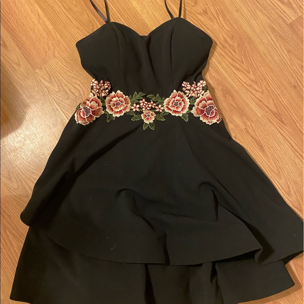 black embroidered dress